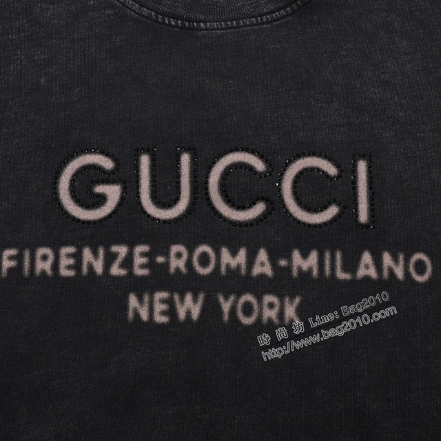 Gucci古奇專櫃古馳2023FW新款重工洗水紮染燙鑽圓領衛衣 男女同款 tzy3203